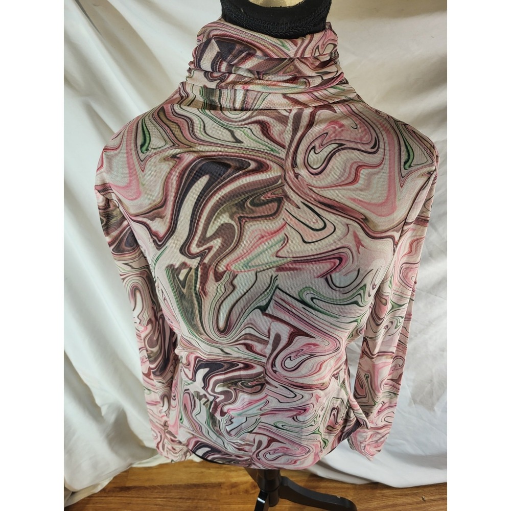 Grey Lab Los Angeles Size M Turtleneck Mesh Psychedelic Swirl L/S Mesh Top